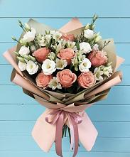 Букет цветов из:  Розы, Альстромерии и Лизиантусы в Бешпагире