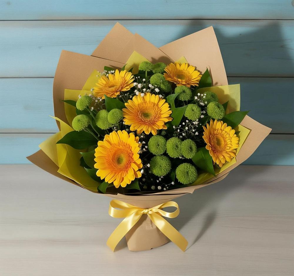 Букет цветов из: Герберы и Хризантемы в Бешпагире
