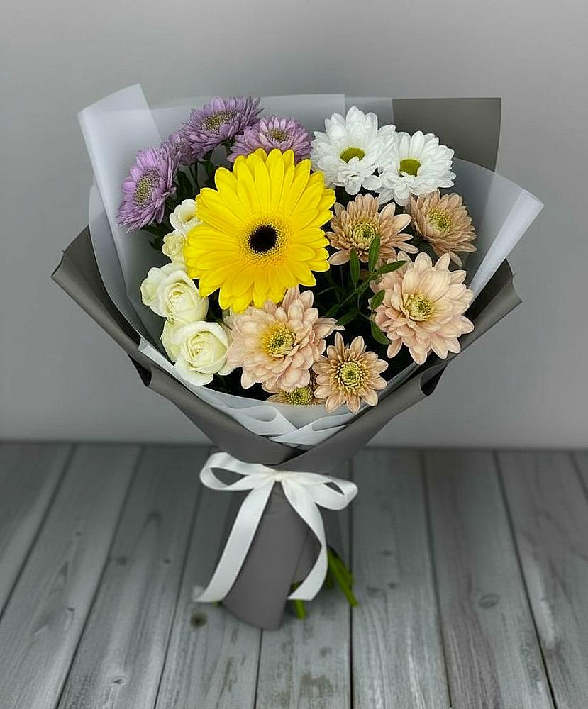 Букет цветов из: Розы, Герберы и Хризантемы в Бешпагире