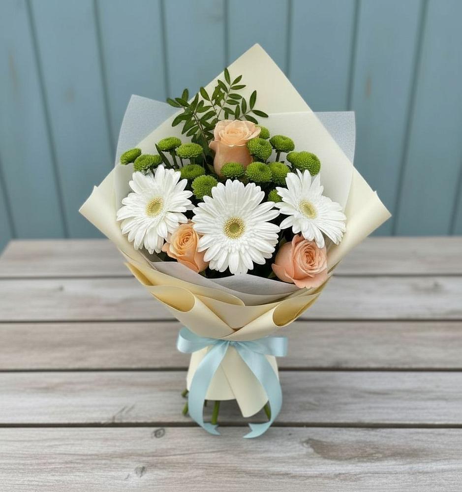 Букет цветов из: Герберы, Розы и Хризантемы в Бешпагире