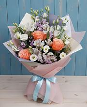 Букет цветов из:  Лизиантусы, Розы, Альстромерии и Гипсофила в Бешпагире