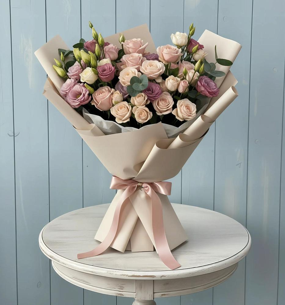 Букет цветов из: Розы и Лизиантусы в Бешпагире