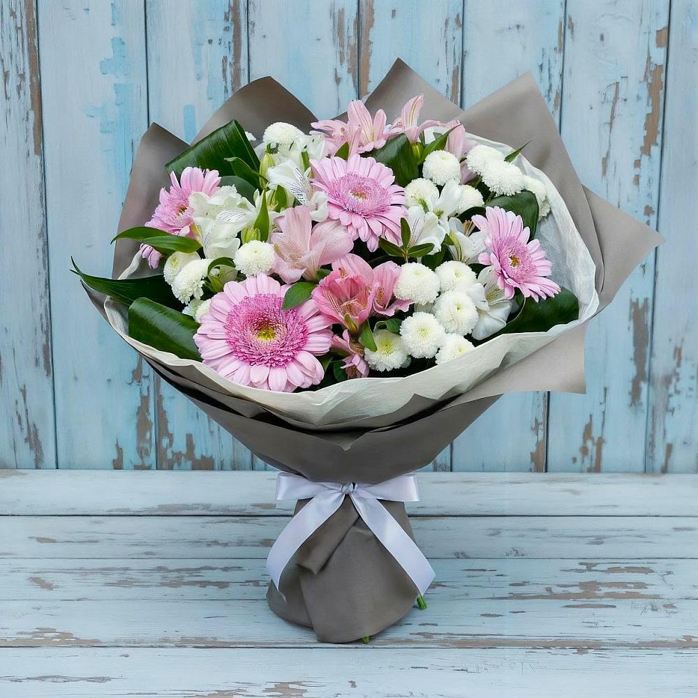 Букет цветов из: Герберы, Альстромерии и Хризантемы в Бешпагире